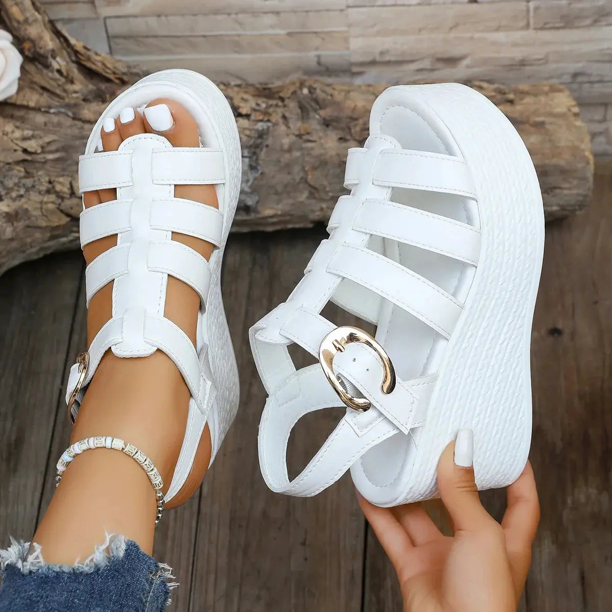 Summer Ankle Buckle Women Wedge Sandals Patchwork Platform Sandals Breathable Comfort Non-slip Soft Sole Gladiator Shoes Women NNOS