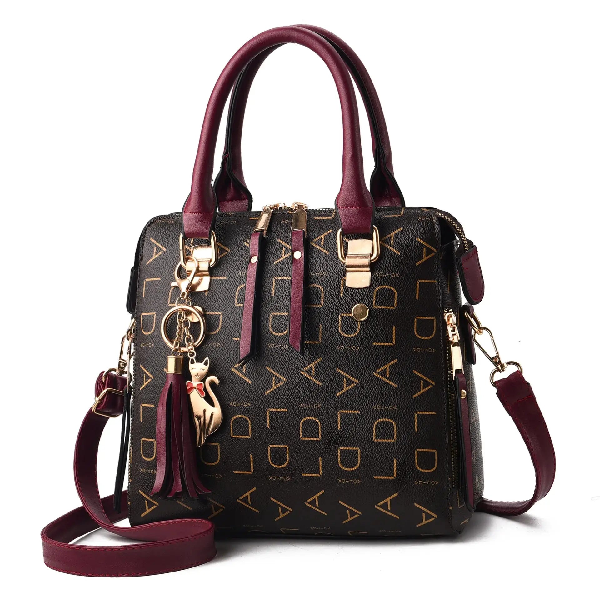 Elegant PU Leather Women’s Handbag – Designer Style with English Letter Emboss, Tassel Accent & Large Shoulder Carry NNOS