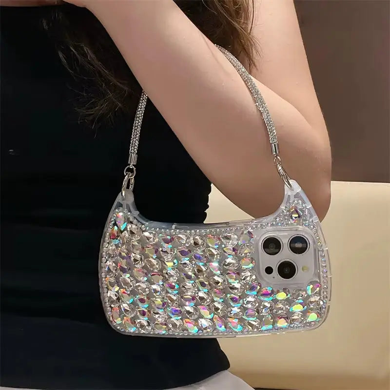 Glam Up Your Style: Rhinestone Handbag Phone Case for iPhone 16 Pro, 15 Pro Max, 14, 13 Pro Max & 12 - Perfect for Apple Lovers! product image