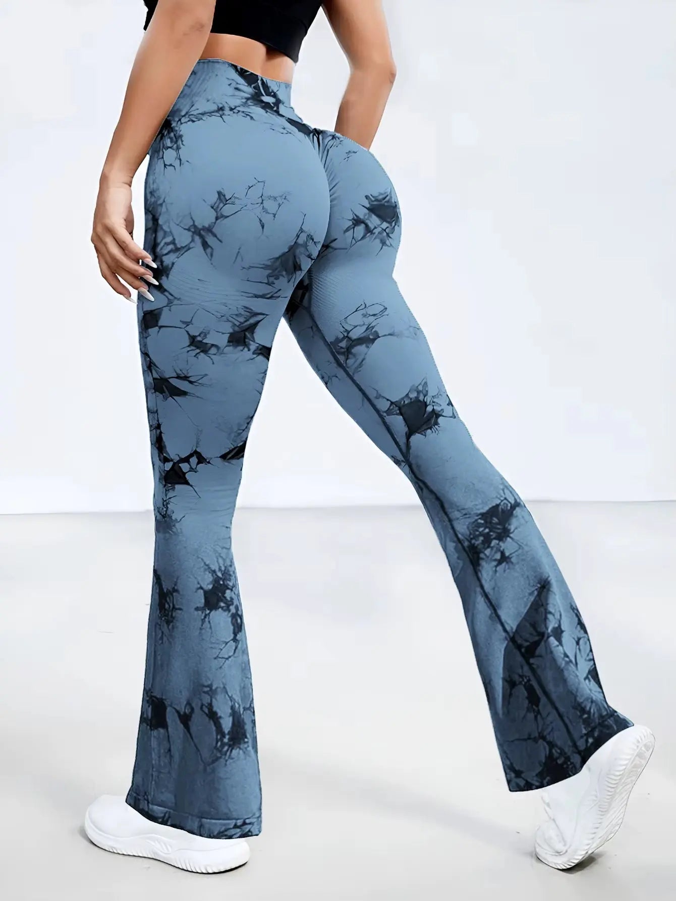 Trendy High-Waisted Tie-Dye Flare Pants for Women - Perfect for Casual Sports and Fitness! product image