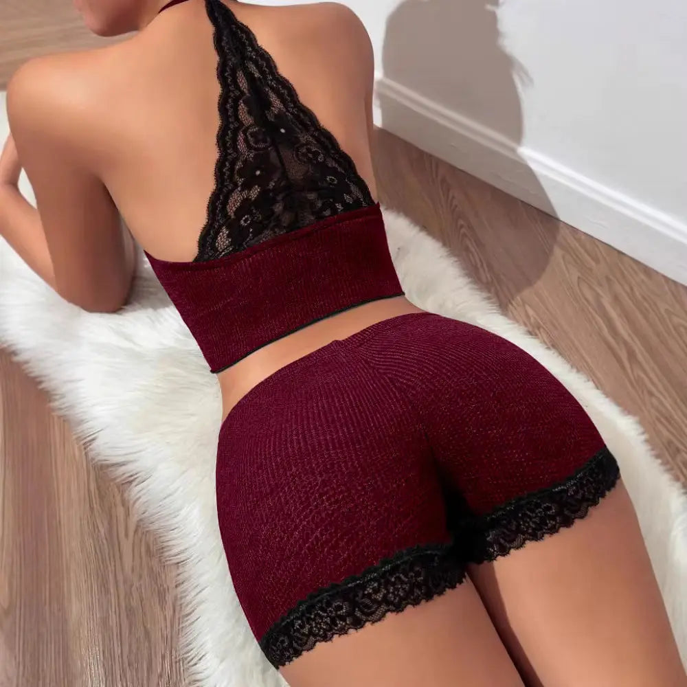 Women's Crochet Lace Sleeveless V-Neck Pajama Set - Elegant 2-Piece Summer Sleepwear
