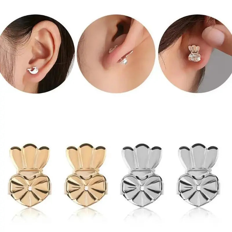 Adjustable Love Heart Stud Earring Lifts for Enhanced Ear Lobe Support and Ornament Display