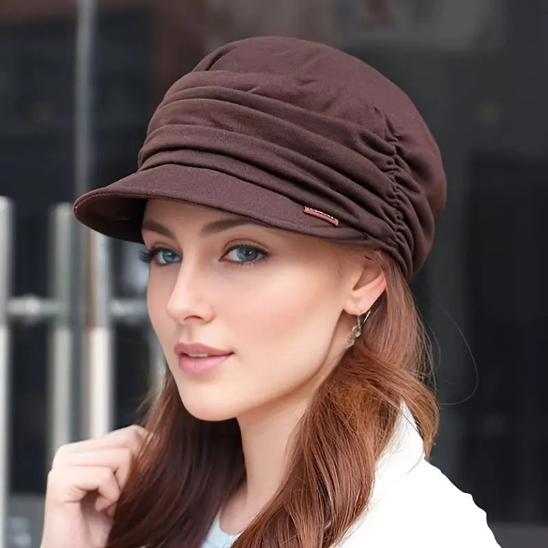 Women’s Retro Soft Brim Hat – Pleated Dome Cloth Cap for Spring, Autumn, Winter NNOS