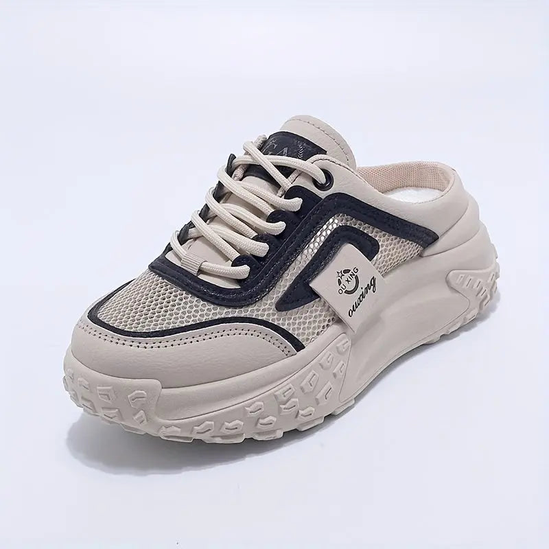 Women’s Summer Casual Sneakers – Breathable Mesh Lace-Up with Cushioned Sole NNOS