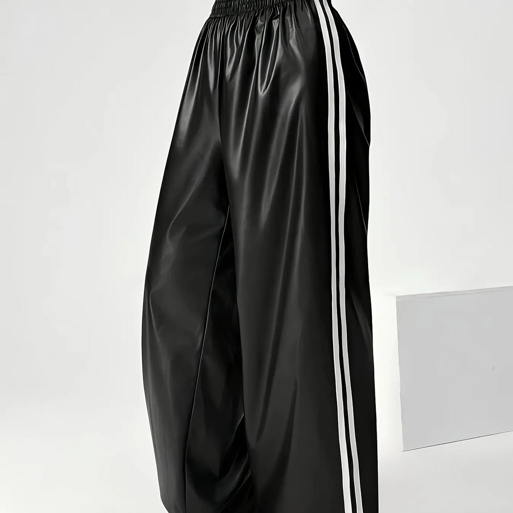 Women’s PU Leather Side-Stripe Pants – Stretchy Skinny Trousers for Fall/Winter NNOS