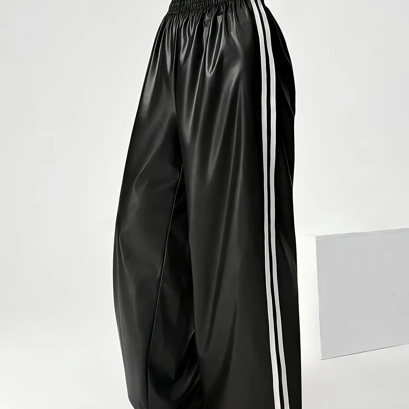 Women’s PU Leather Side-Stripe Pants – Stretchy Skinny Trousers for Fall/Winter NNOS