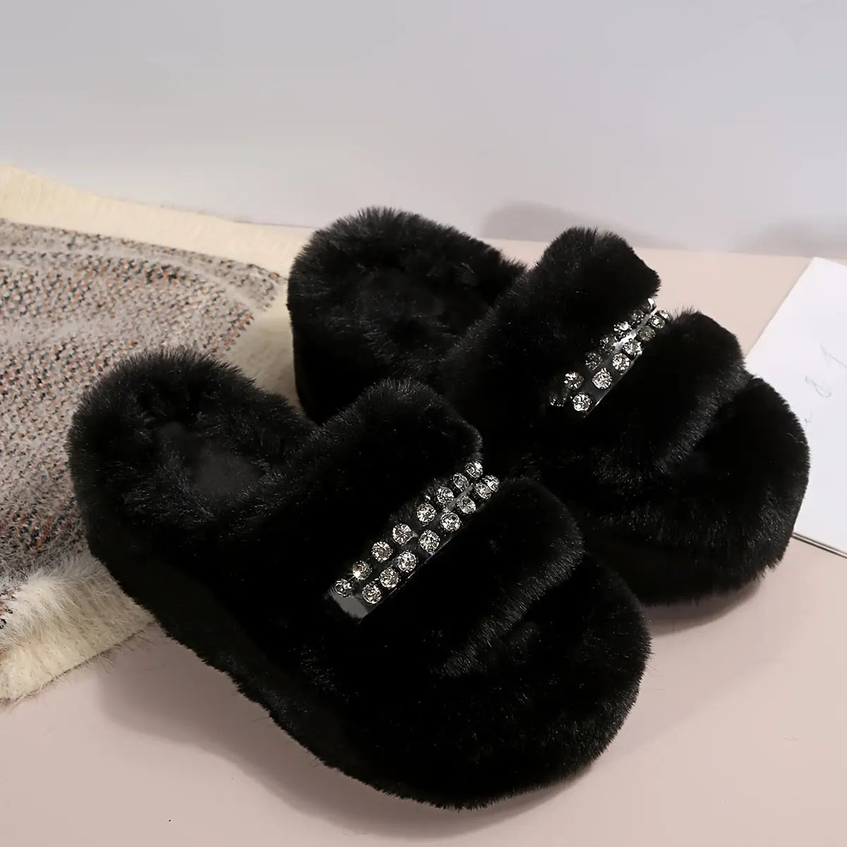 Women’s Winter Plush Slip-On Shoes – Cozy Open-Toe Indoor/Outdoor House Wear NNOS