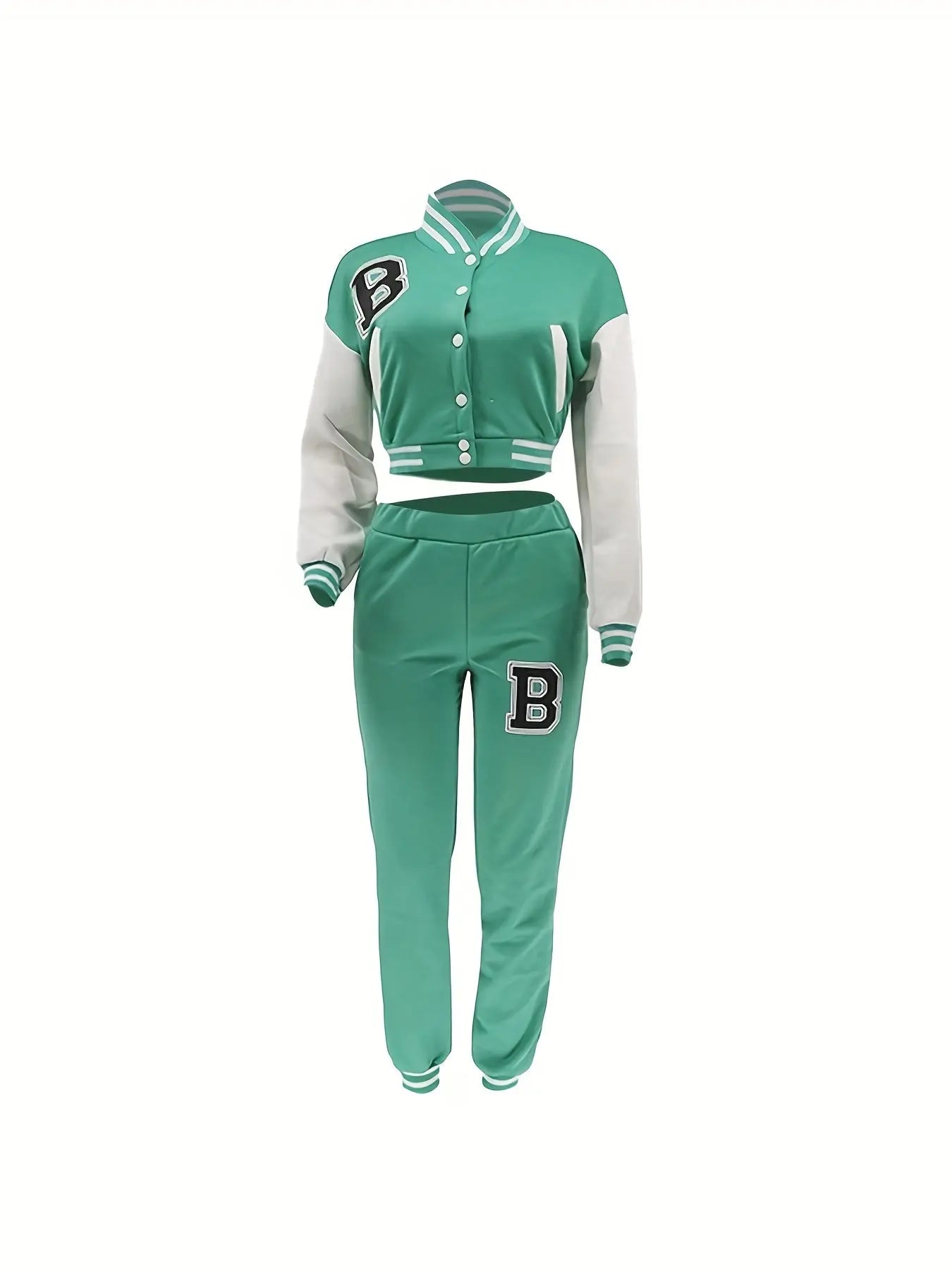 Chic, Women's Casual Letter Print Baseball Jacket and Pants Set - Red and White, Polyester Blend, Machine Washable, Fall/Winter Fashion Ensemble NNOS