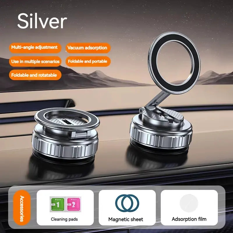 Versatile Metal Magnetic Car Phone Holder - Adjustable Suction & Foldable Stand for Home, Gym, Bath, and Shower product image