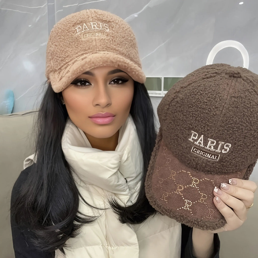 Embroidered Fleece Baseball Cap – Rhinestone Detail, Adjustable & Lightweight NNOS