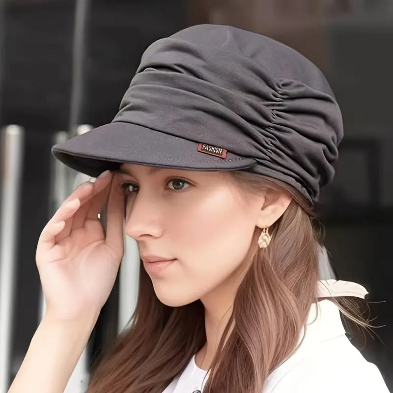 Women’s Retro Soft Brim Hat – Pleated Dome Cloth Cap for Spring, Autumn, Winter NNOS