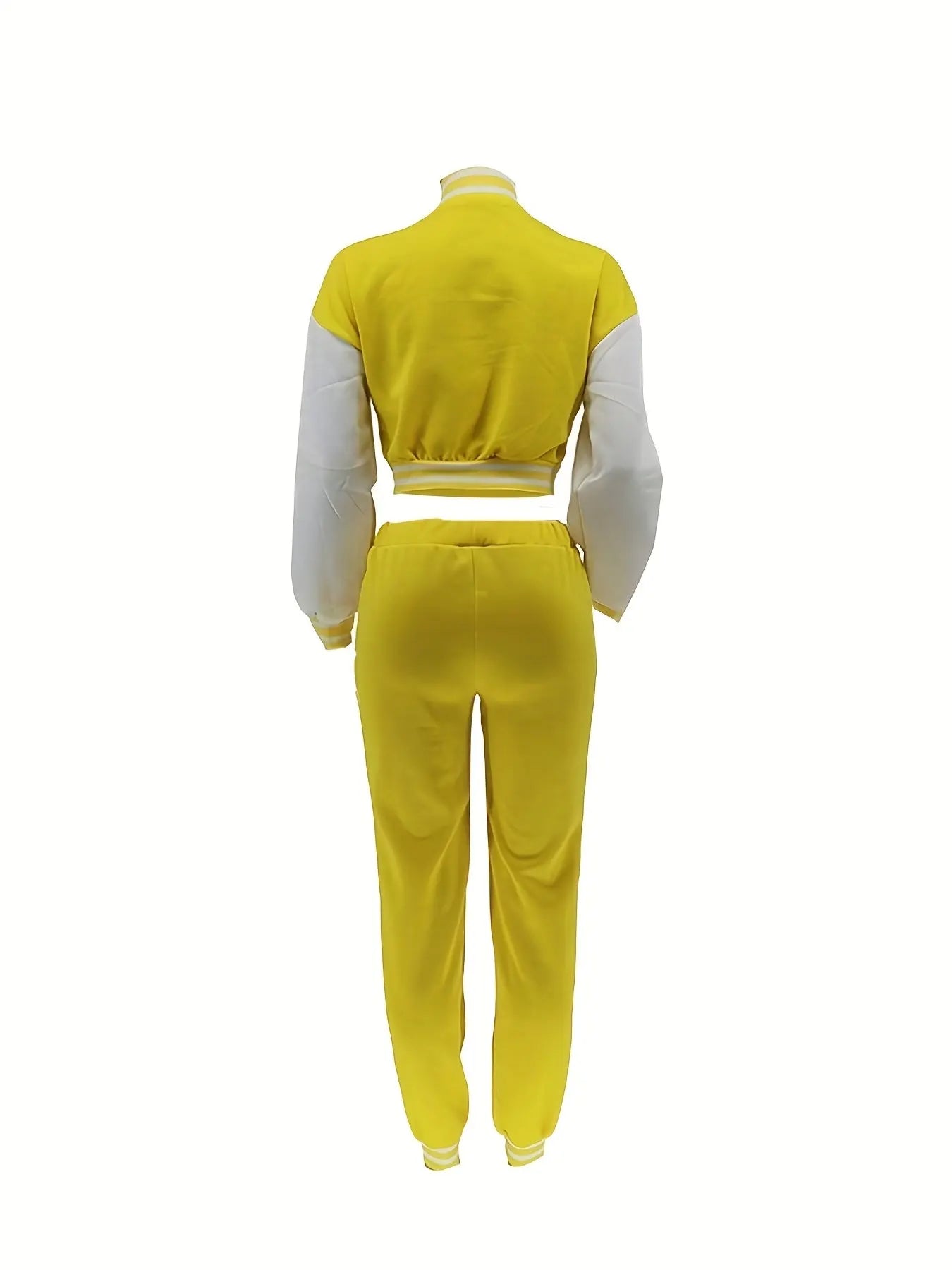 Chic, Women's Casual Letter Print Baseball Jacket and Pants Set - Red and White, Polyester Blend, Machine Washable, Fall/Winter Fashion Ensemble NNOS