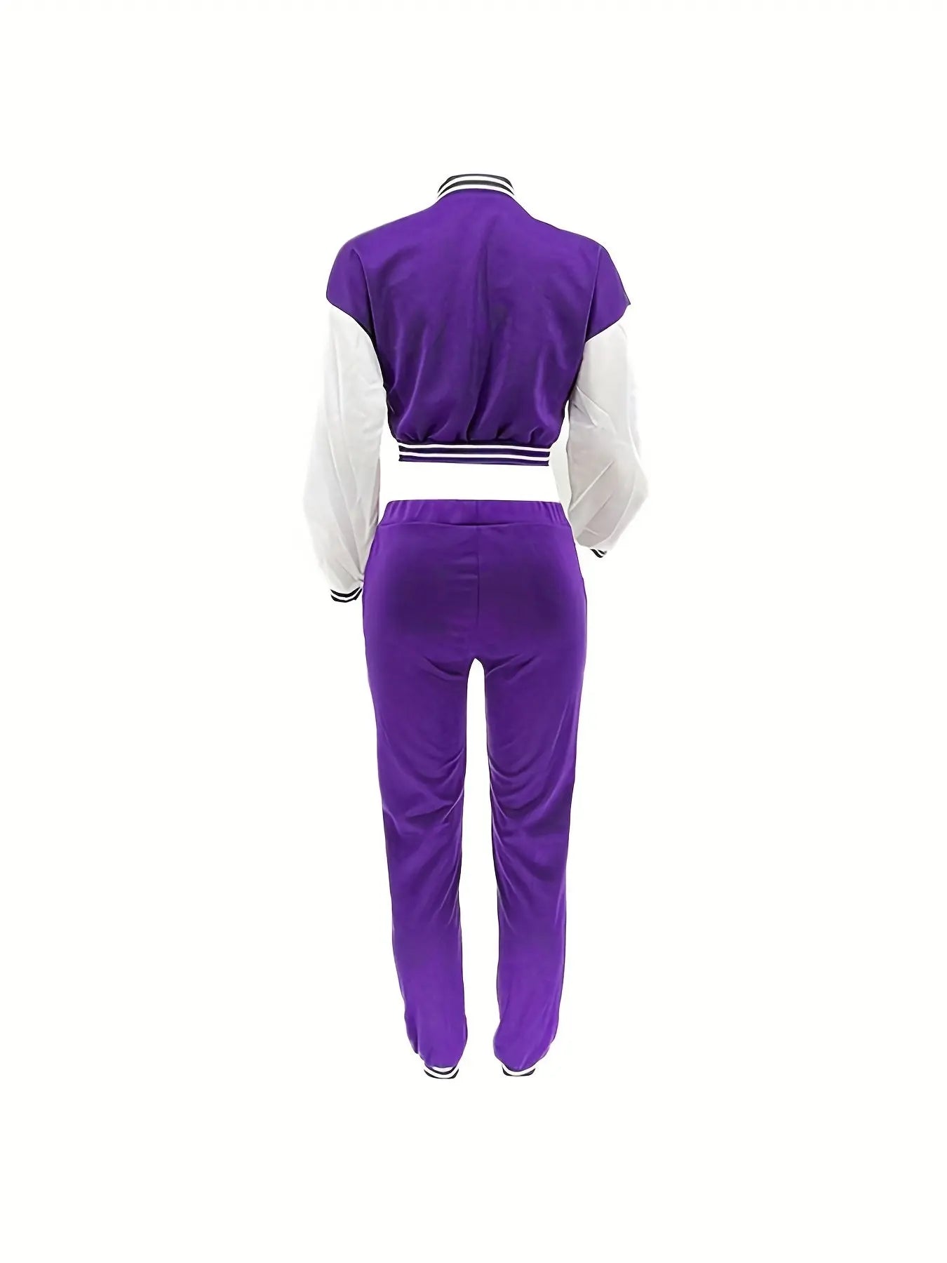 Chic, Women's Casual Letter Print Baseball Jacket and Pants Set - Red and White, Polyester Blend, Machine Washable, Fall/Winter Fashion Ensemble NNOS