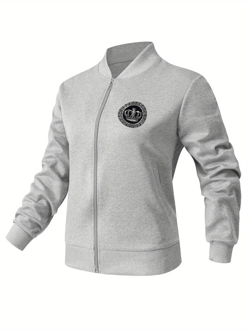Women’s Crown Print Baseball Jacket – Lightweight Zip-Up Casual Streetwear NNOS