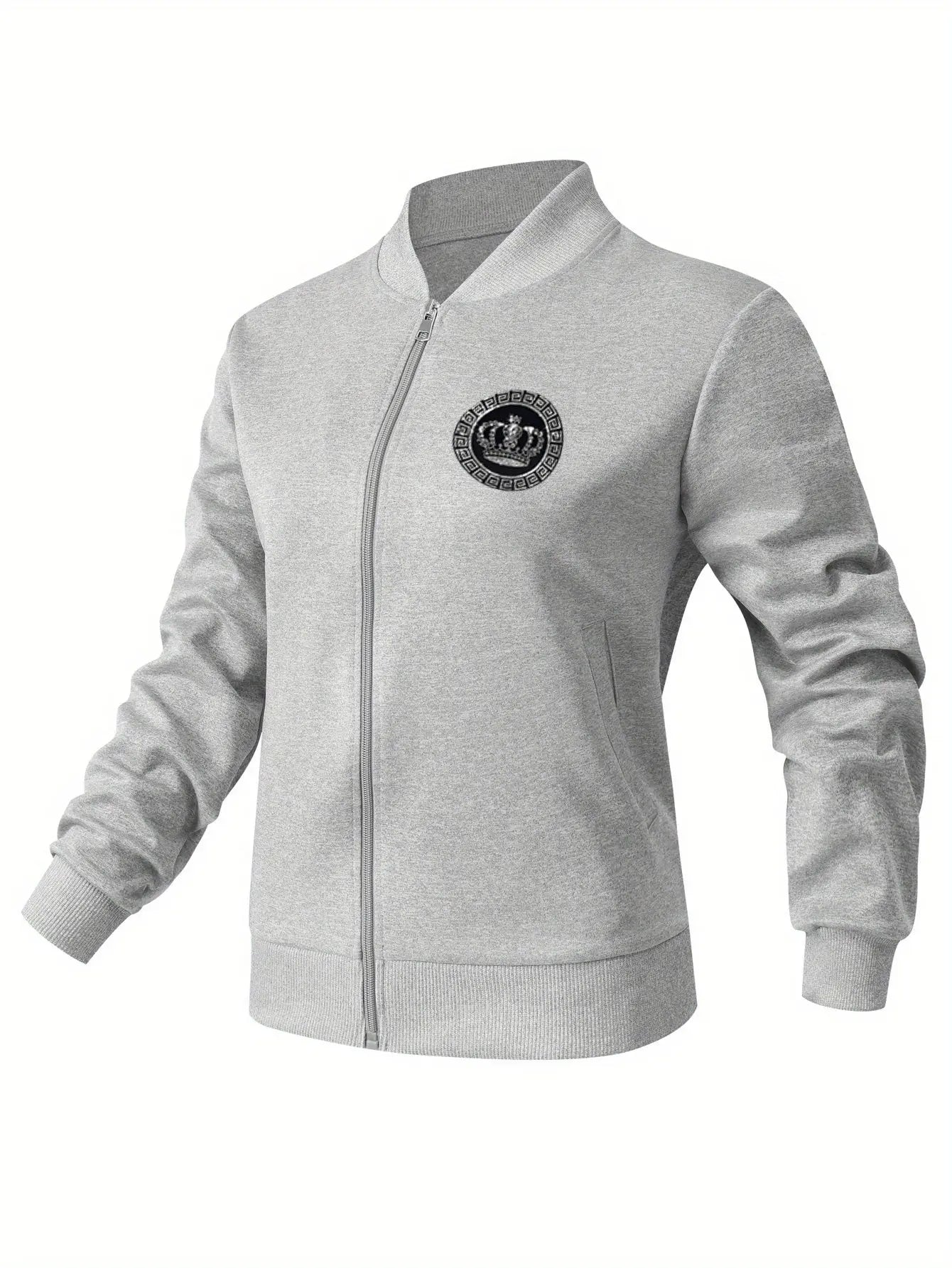Women’s Crown Print Baseball Jacket – Lightweight Zip-Up Casual Streetwear NNOS