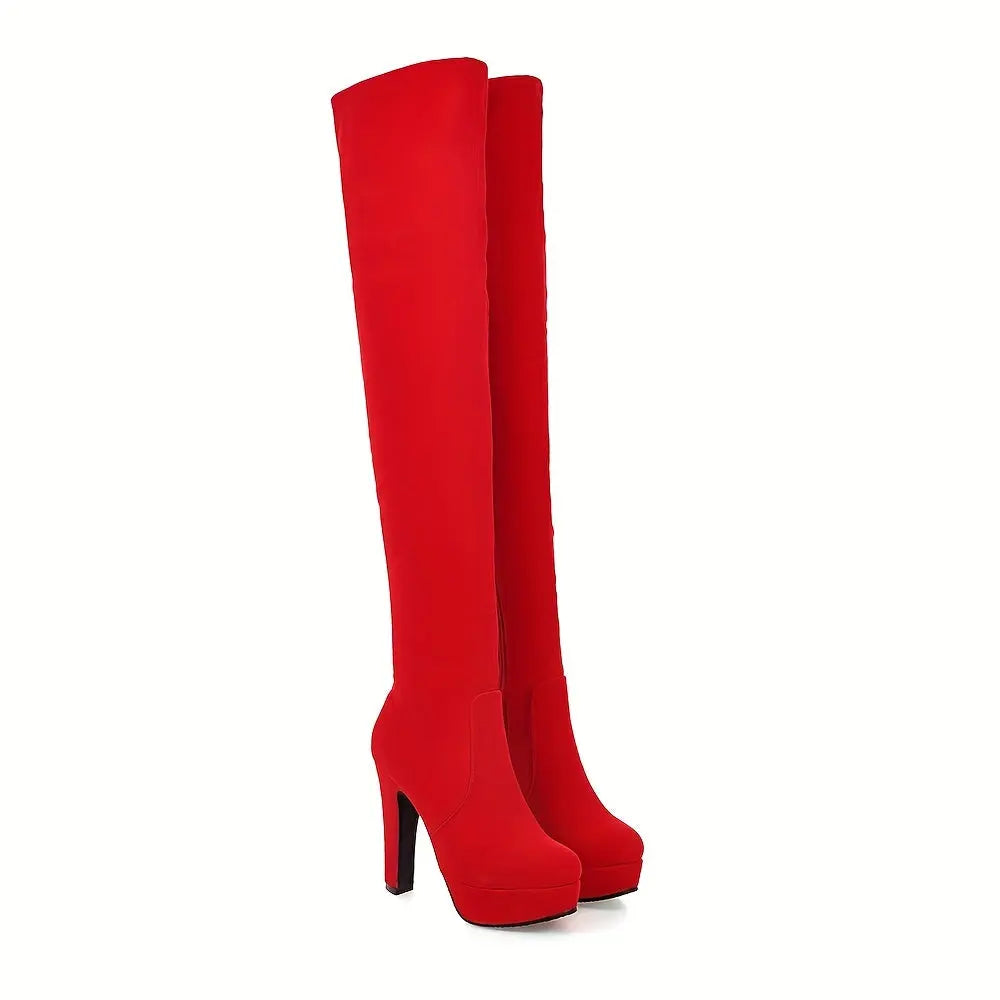 Women’s Over-the-Knee Boots – Chunky Block Heel, Zipper, Flannel Lined NNOS