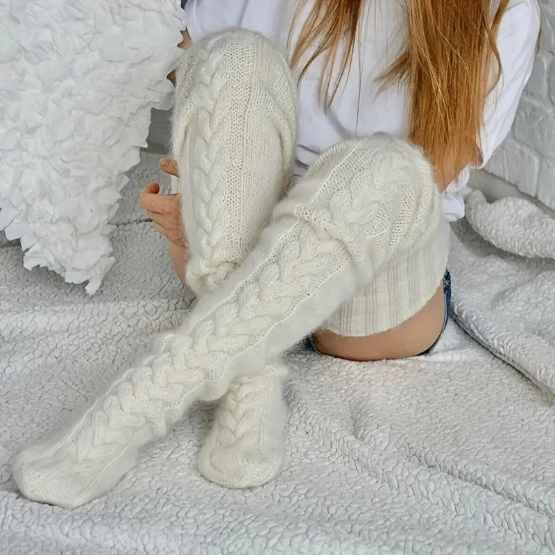 Cozy Knitted Thigh High Socks, Warm & Simple Over The Knee Socks, Women's Stockings & Hosiery NNOS