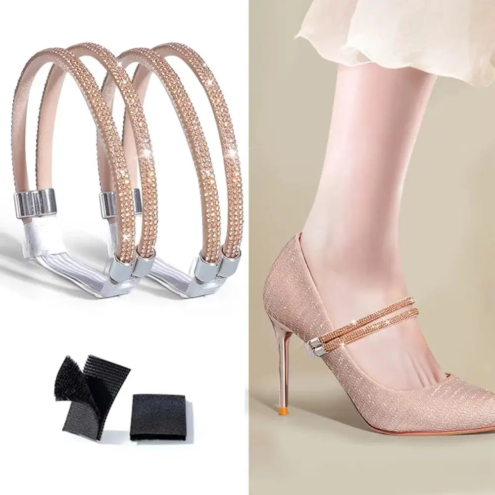 Step up your style game with our 2-Pack Anti-Skid High Heel Shoe Bands! ✨ Featuring blingy rhinestone shoelaces and secure anti-drop straps, your heels will stay in place while you strut your stuff! 💃👠 #FashionEssentials #HighHeelHacks product image
