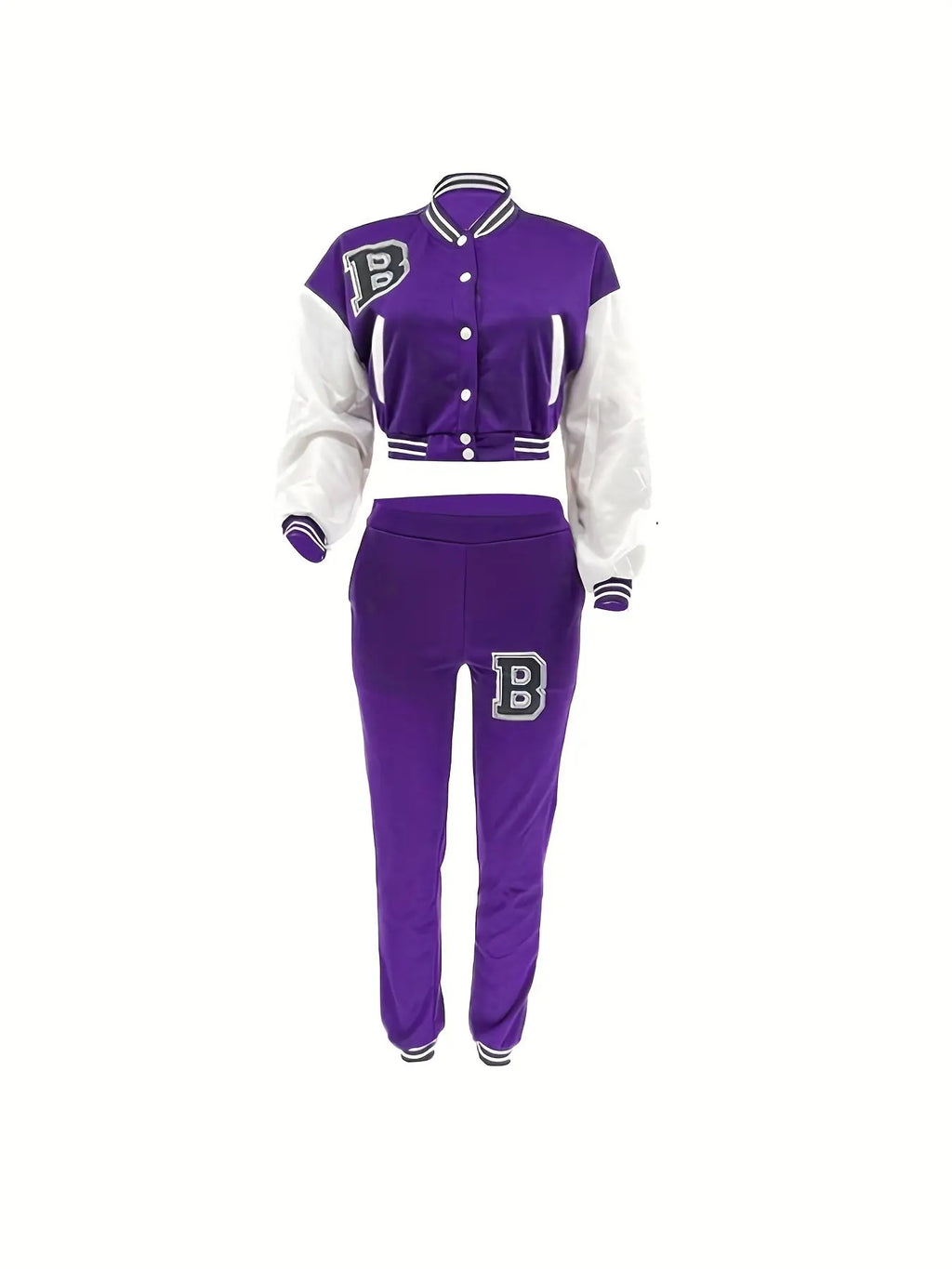 Chic, Women's Casual Letter Print Baseball Jacket and Pants Set - Red and White, Polyester Blend, Machine Washable, Fall/Winter Fashion Ensemble NNOS