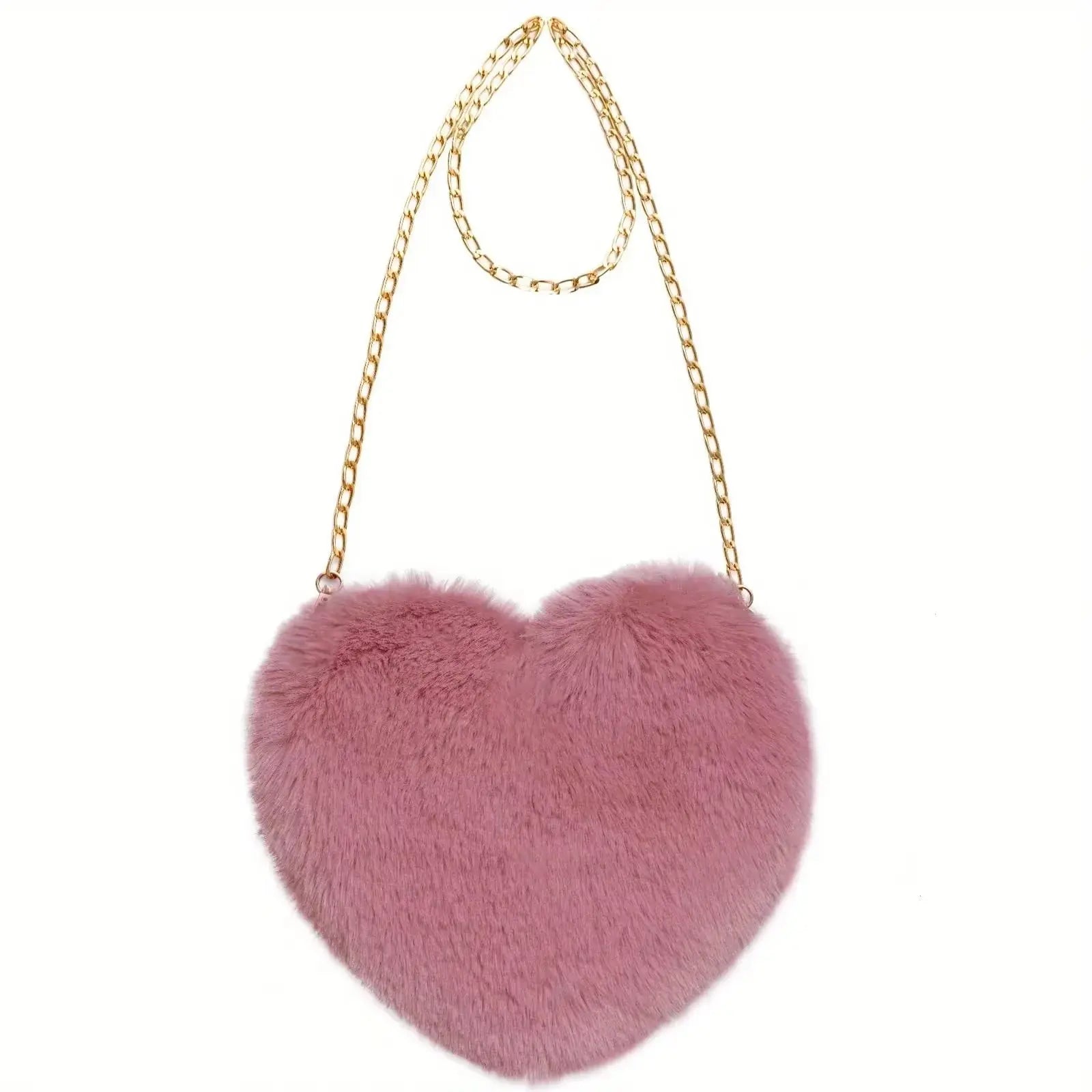 Faux Fur Heart-Shaped Crossbody Bag with Chain Shoulder Strap - Stylish Mini Purse for Women product image
