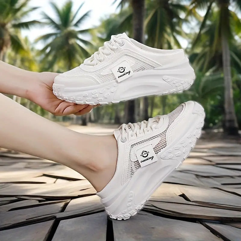Women’s Summer Casual Sneakers – Breathable Mesh Lace-Up with Cushioned Sole NNOS