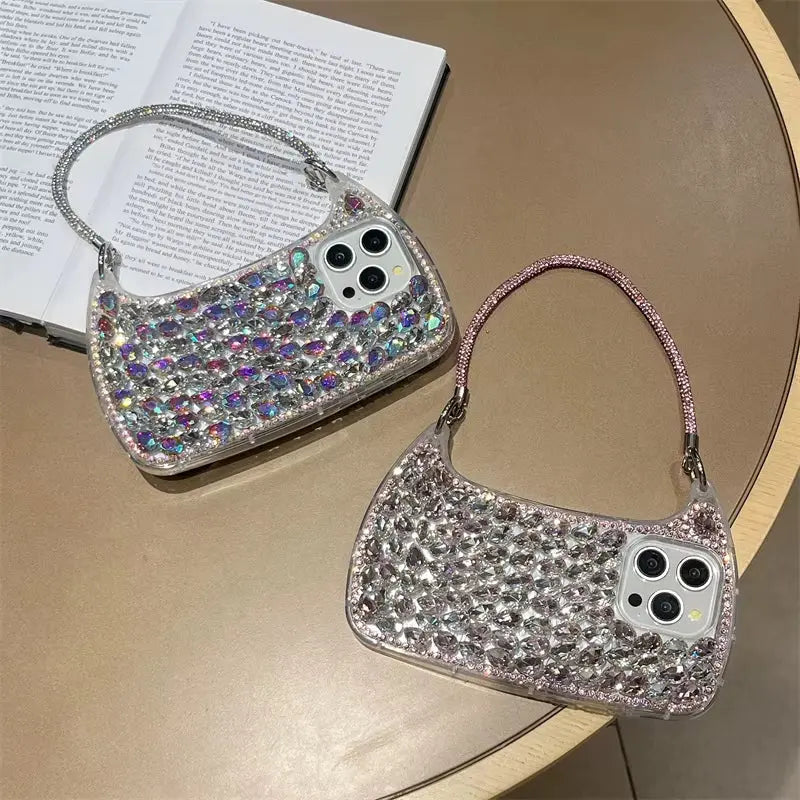 Glam Up Your Style: Rhinestone Handbag Phone Case for iPhone 16 Pro, 15 Pro Max, 14, 13 Pro Max & 12 - Perfect for Apple Lovers!