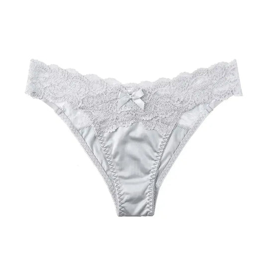 Elegant Women's Satin Lace Briefs & G-String Set - Luxurious Low-Waist Lingerie product image