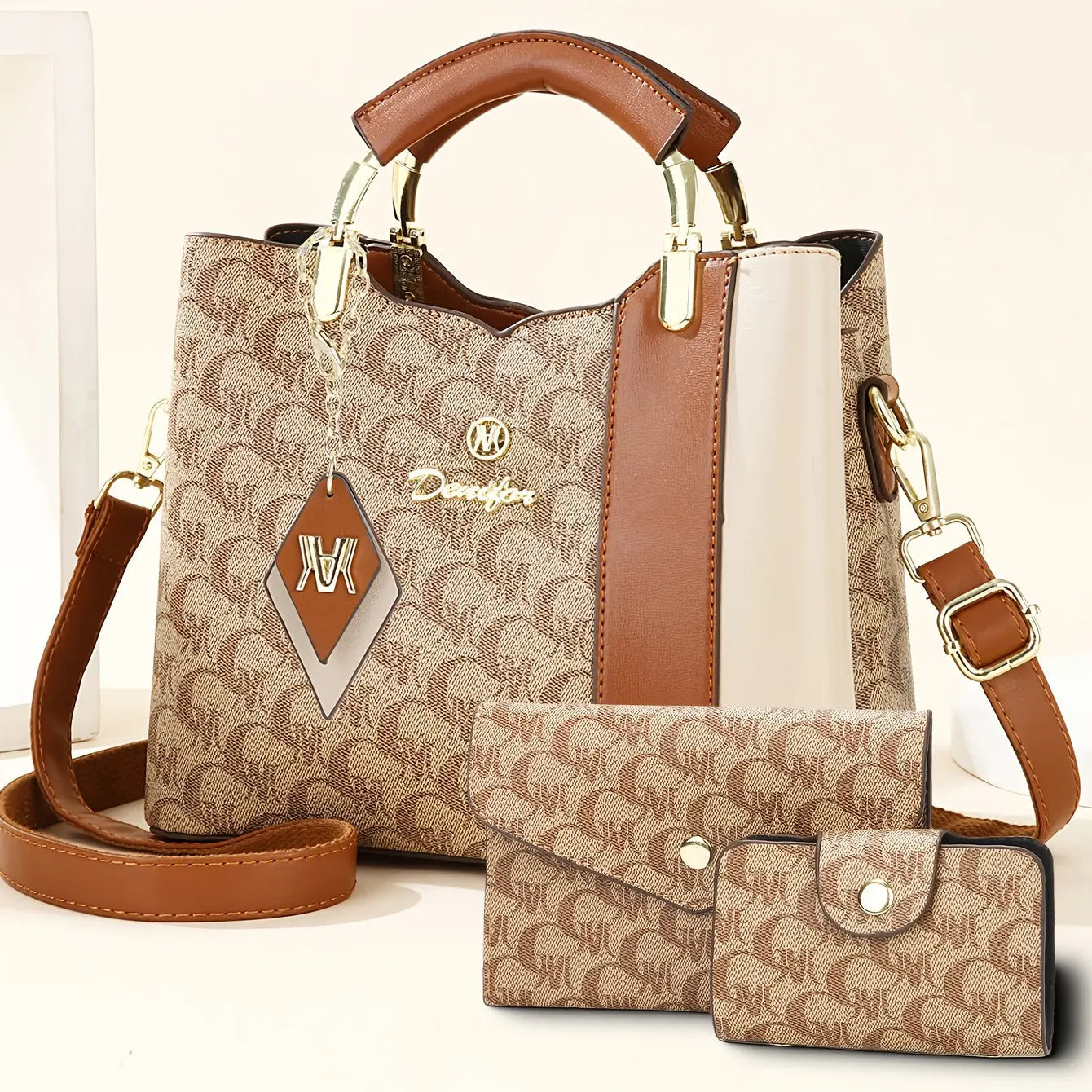 Three-Piece Set Women's Trendy Shoulder Bag, Vintage Print Crossbody Handbag NNOS