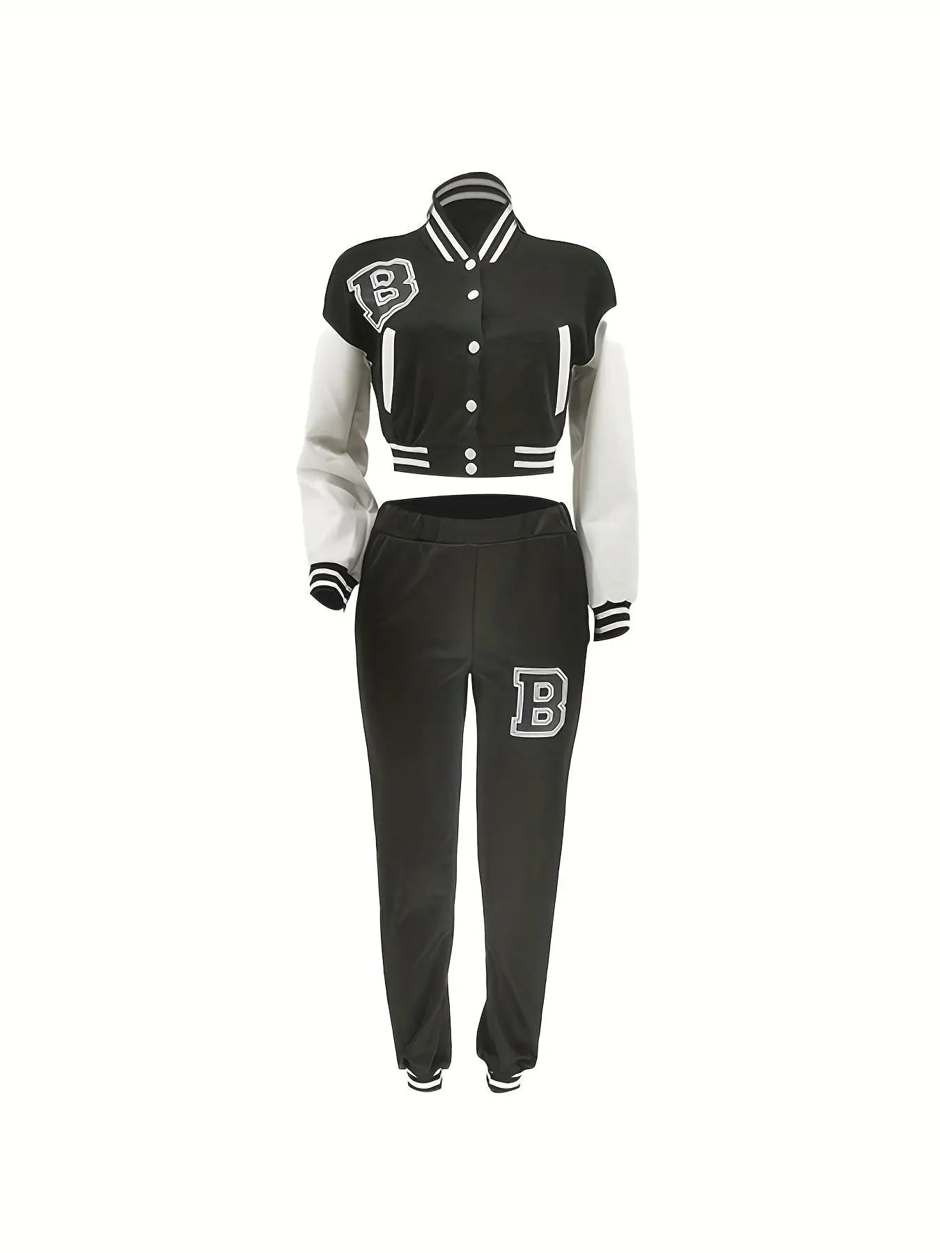 Chic, Women's Casual Letter Print Baseball Jacket and Pants Set - Red and White, Polyester Blend, Machine Washable, Fall/Winter Fashion Ensemble NNOS