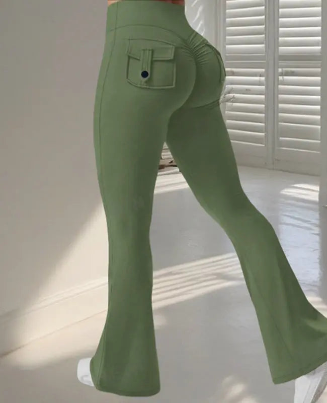 Yoga Fitness Flared Pants With Pockets Ins Fashion Slim High Waist Sports Trousers  Scrunch Butt Booty Workout Lifting Leggings NNOS