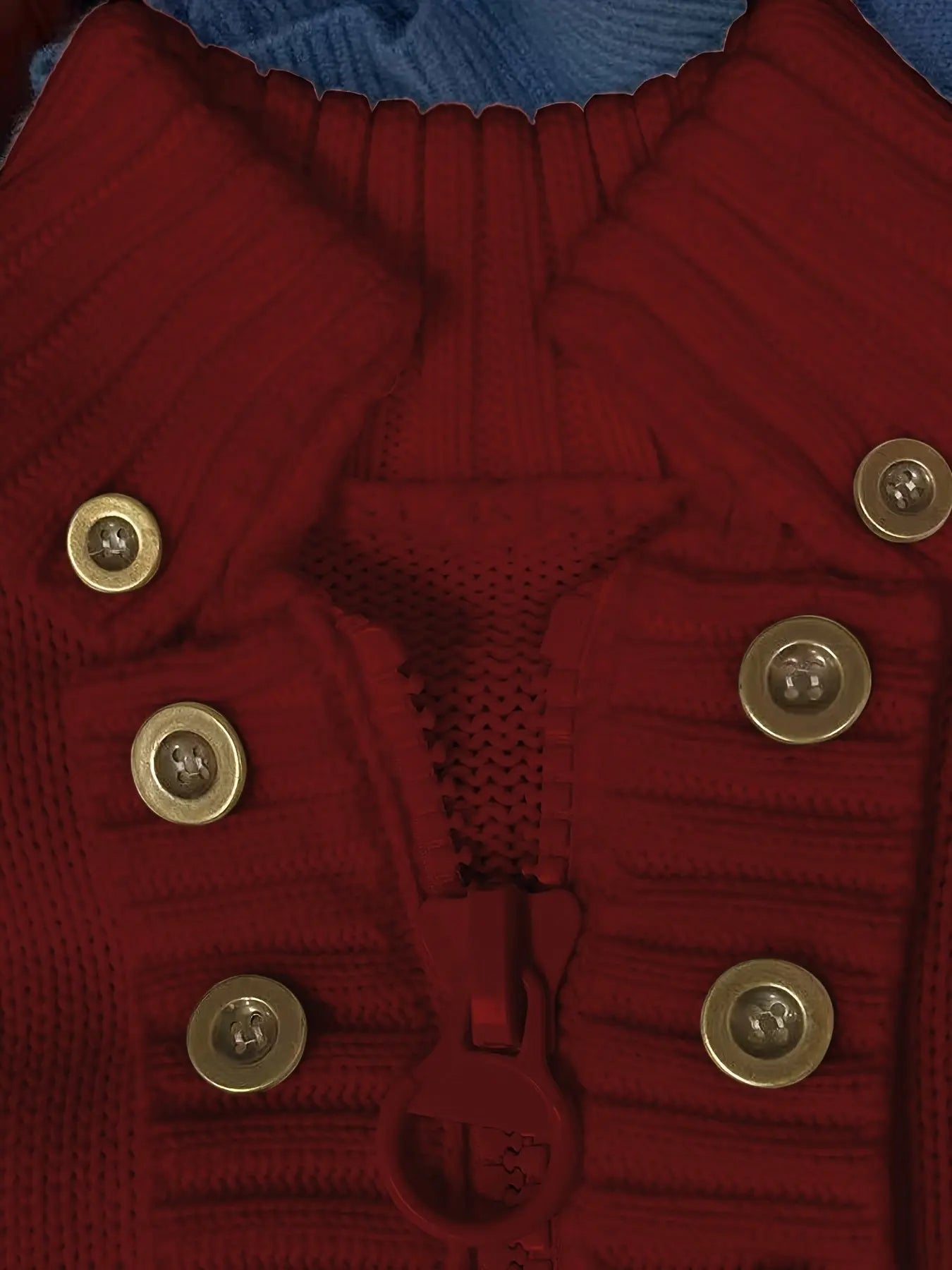 Multi-button decorated large zipper stand-up collar slim-fit cardigan NNOS