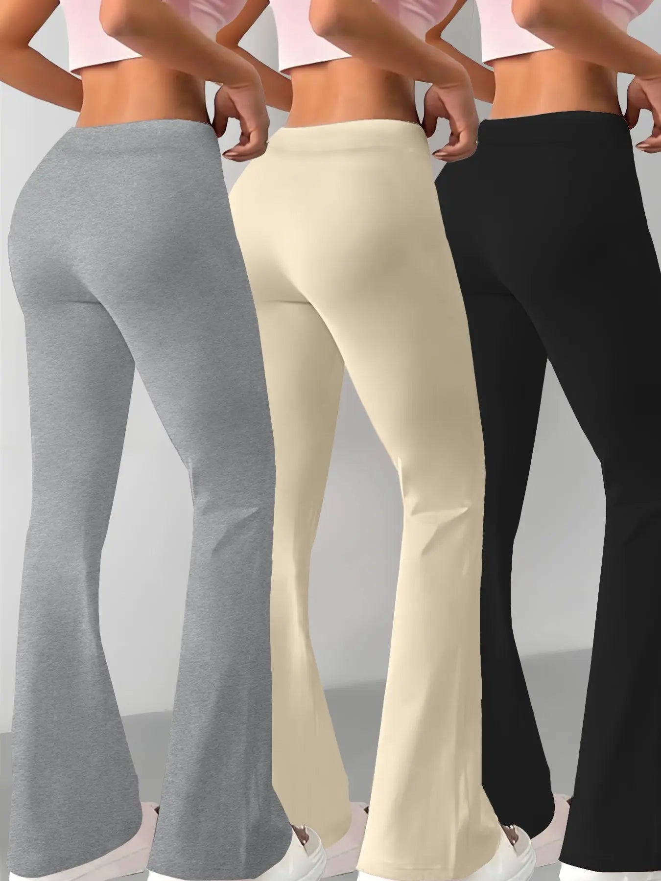European and American Women's Straight-Leg Flare Pants Classic Personality English Text Print Long Pants 3pcs Set NNOS