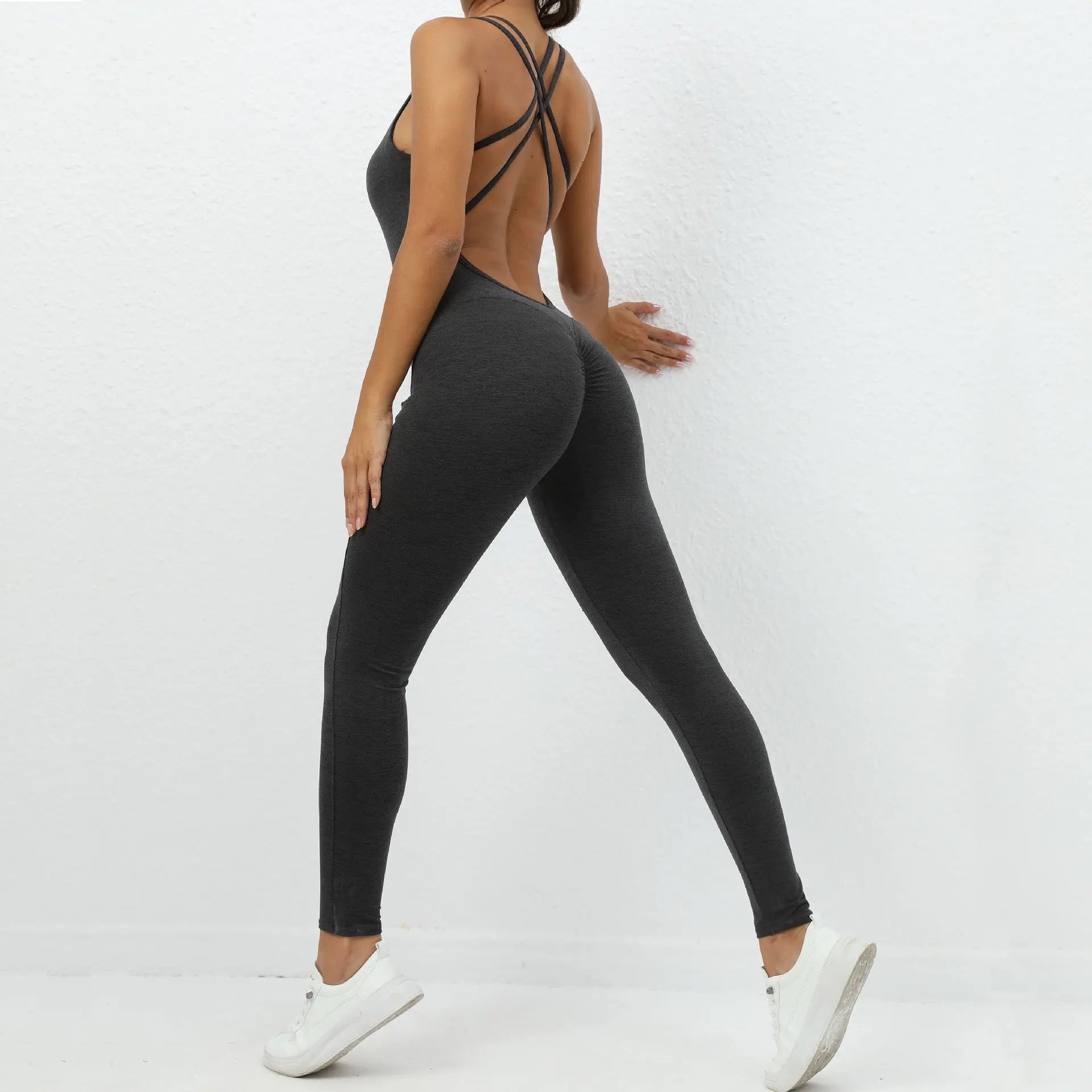 Yoga Jumpsuit With Cross-strap Back Design Quick-drying Tight-fitting Running Sports Fitness Pants Fashion Seamless Leggings For Womens Clothing NNOS