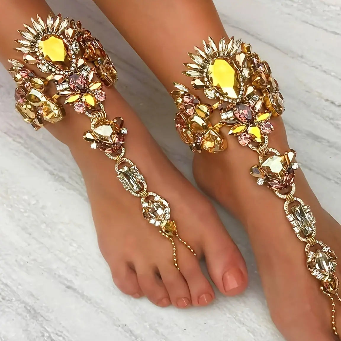 Boho Chic Colorful Crystal Toe Ring Anklet – Trendy Beach & Seaside Jewelry NNOS
