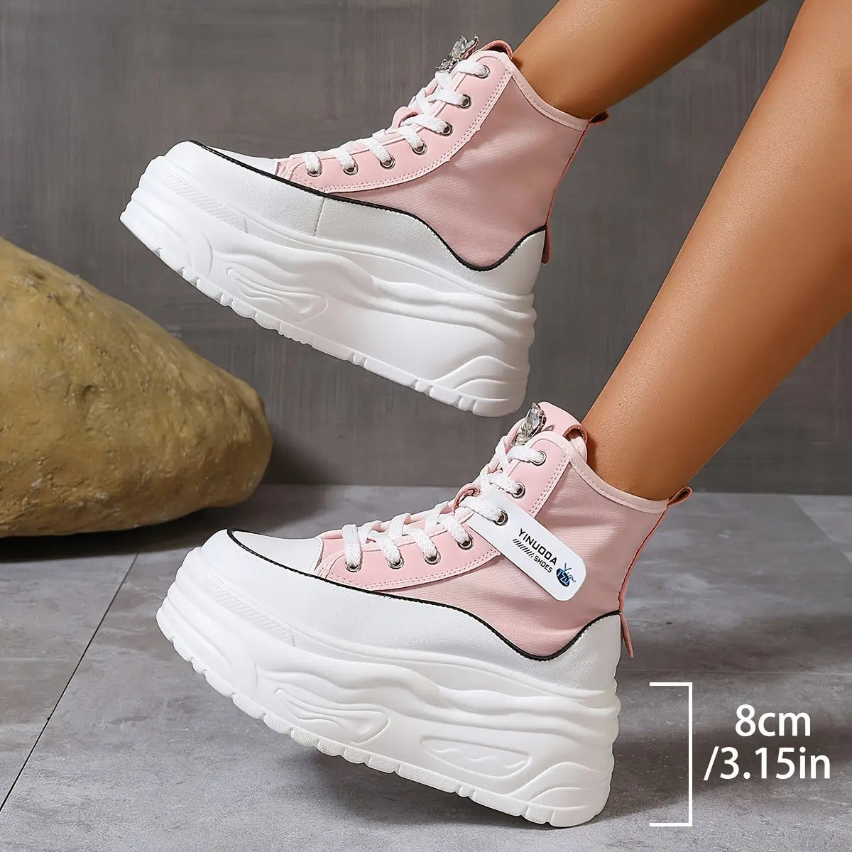 Women’s Rhinestone Butterfly Sneakers – High-Top Lace-Up Platform Preppy Shoes NNOS