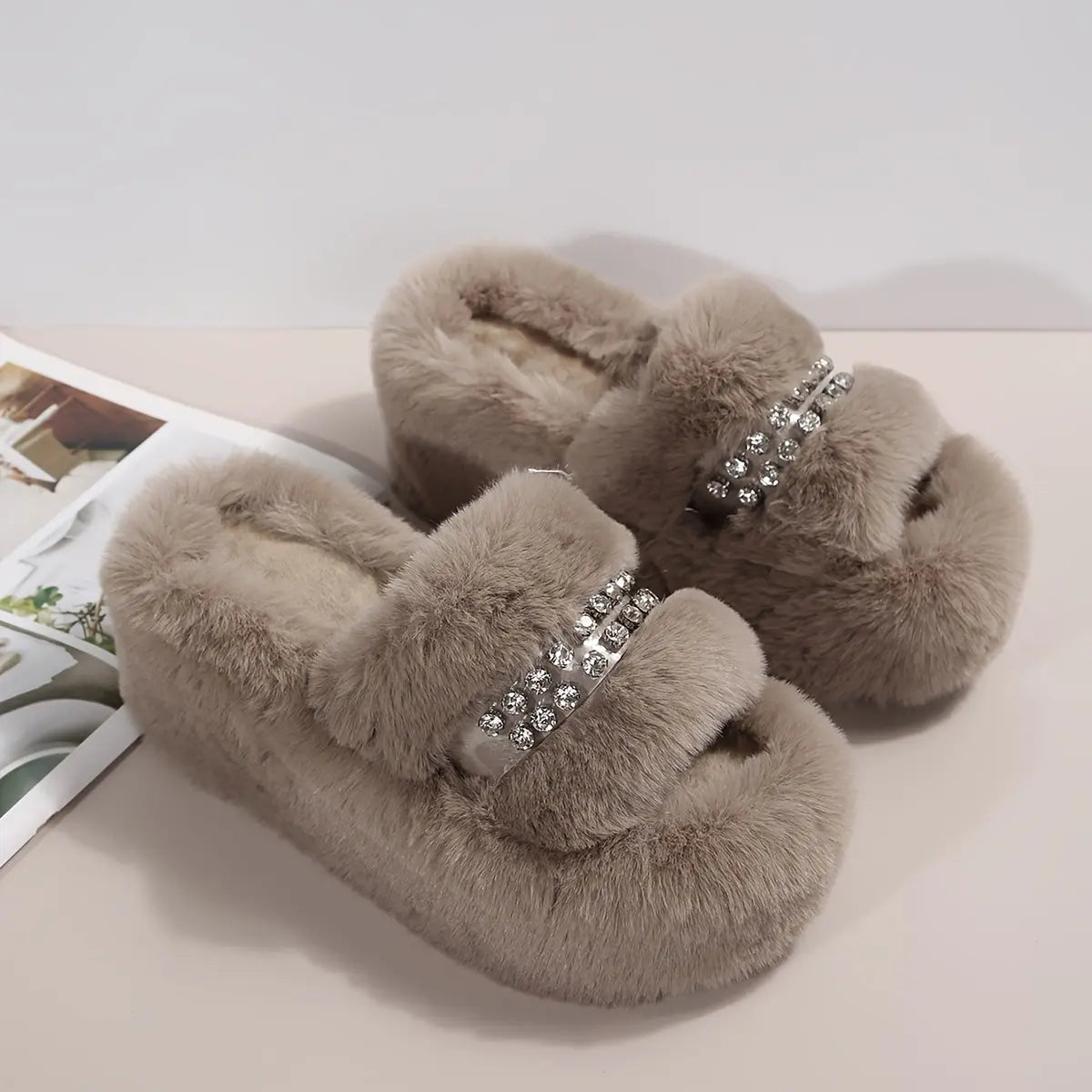 Women’s Winter Plush Slip-On Shoes – Cozy Open-Toe Indoor/Outdoor House Wear NNOS