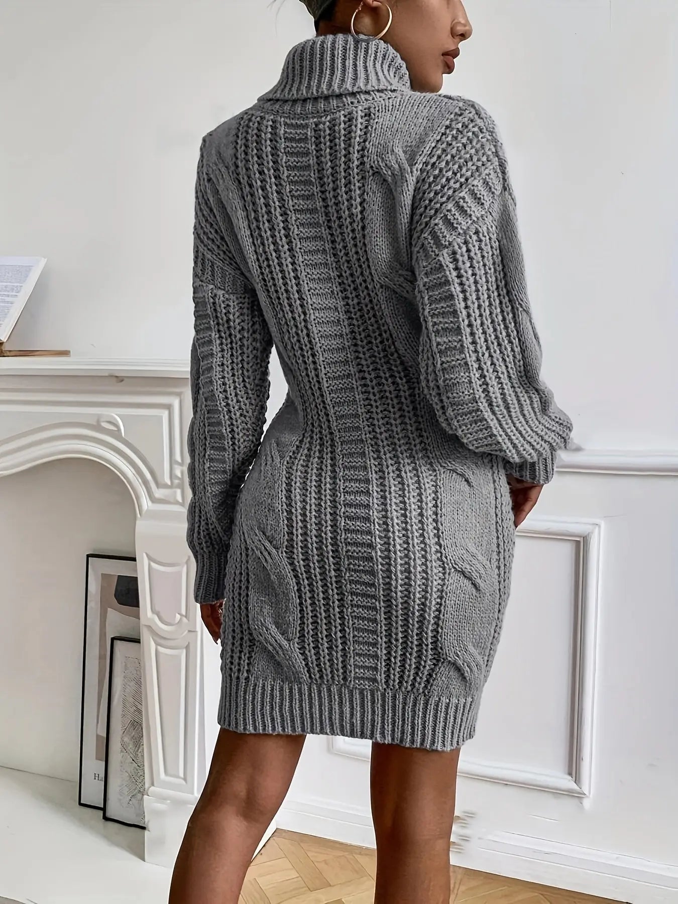 Women’s High Neck Turtleneck Sweater Dress – Elegant Bodycon Mid-Length NNOS