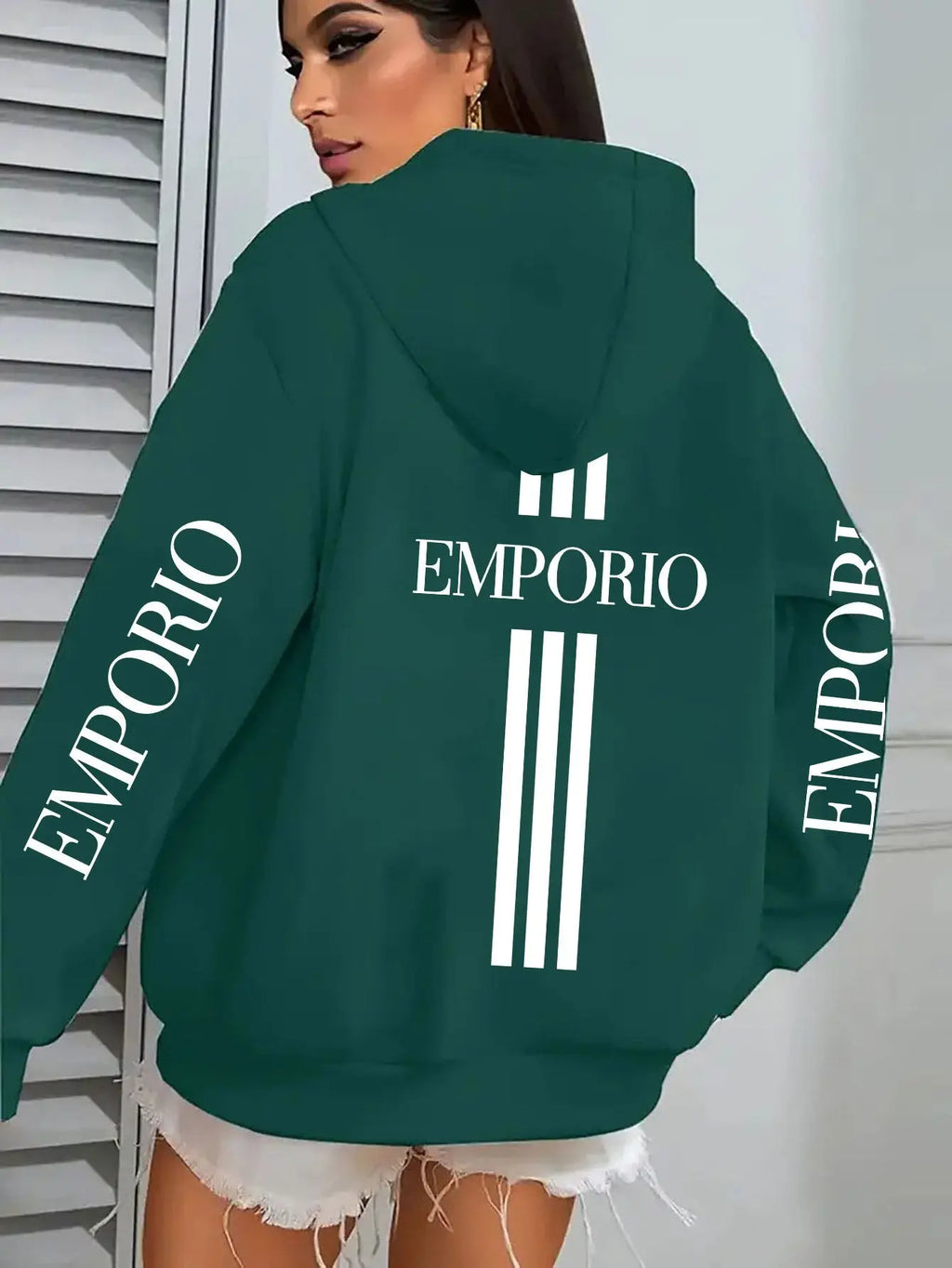 Women’s Pink "EMPORIO" Hoodie – Vibrant Zip-Up Sweatshirt with Three-Stripes NNOS