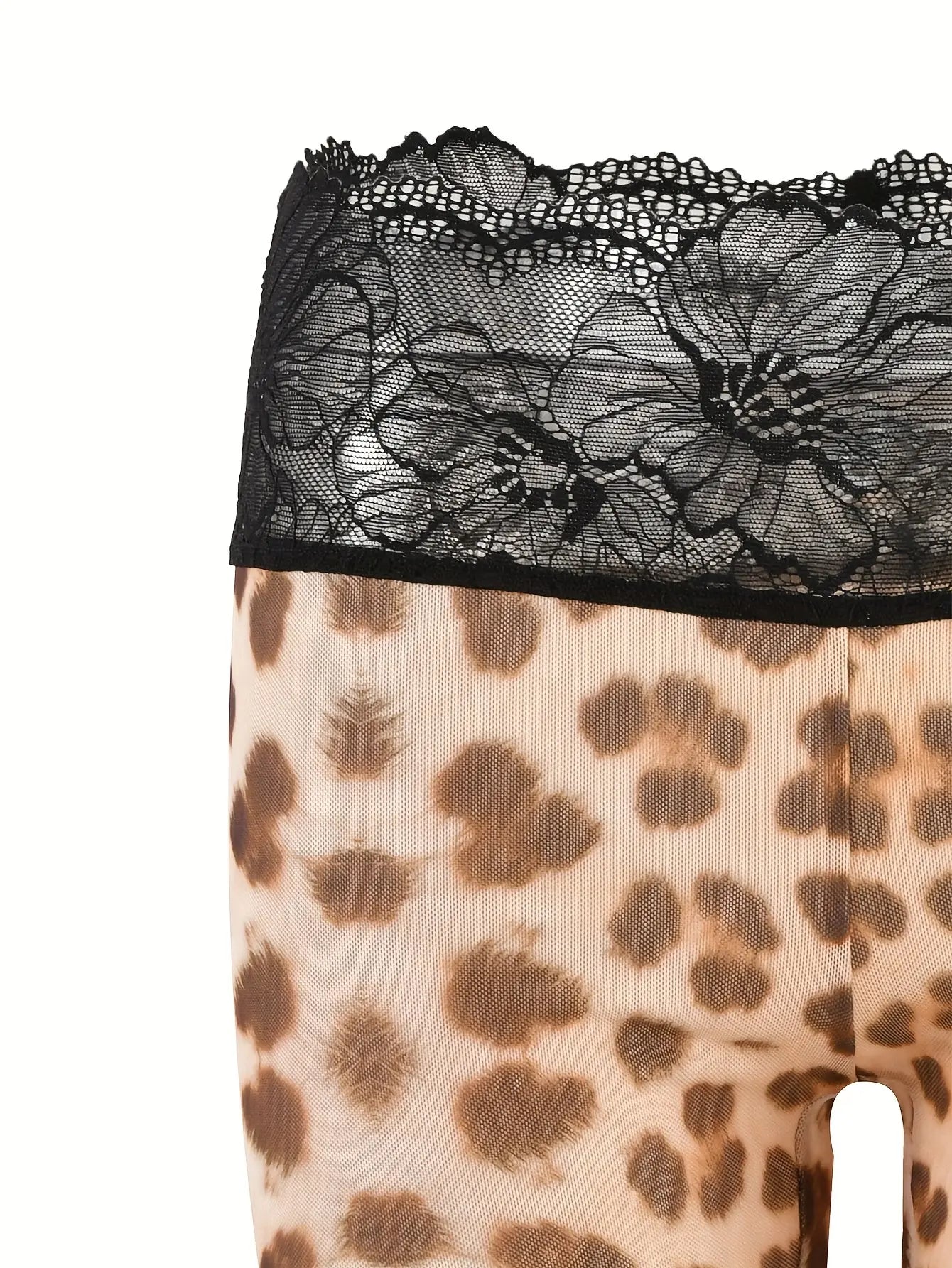 Women’s Sexy Leopard Print Leggings – High-Waist Stretch Pants with Lace Trim NNOS