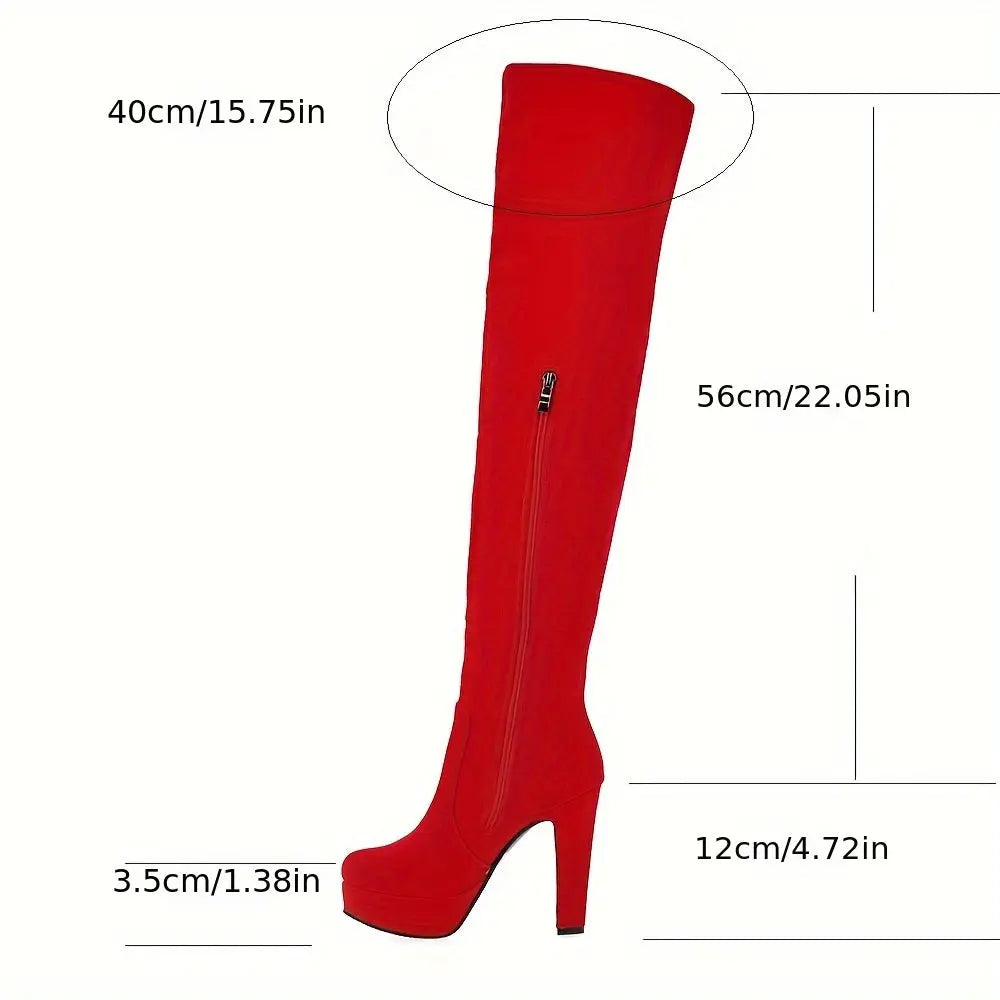 Women’s Over-the-Knee Boots – Chunky Block Heel, Zipper, Flannel Lined NNOS