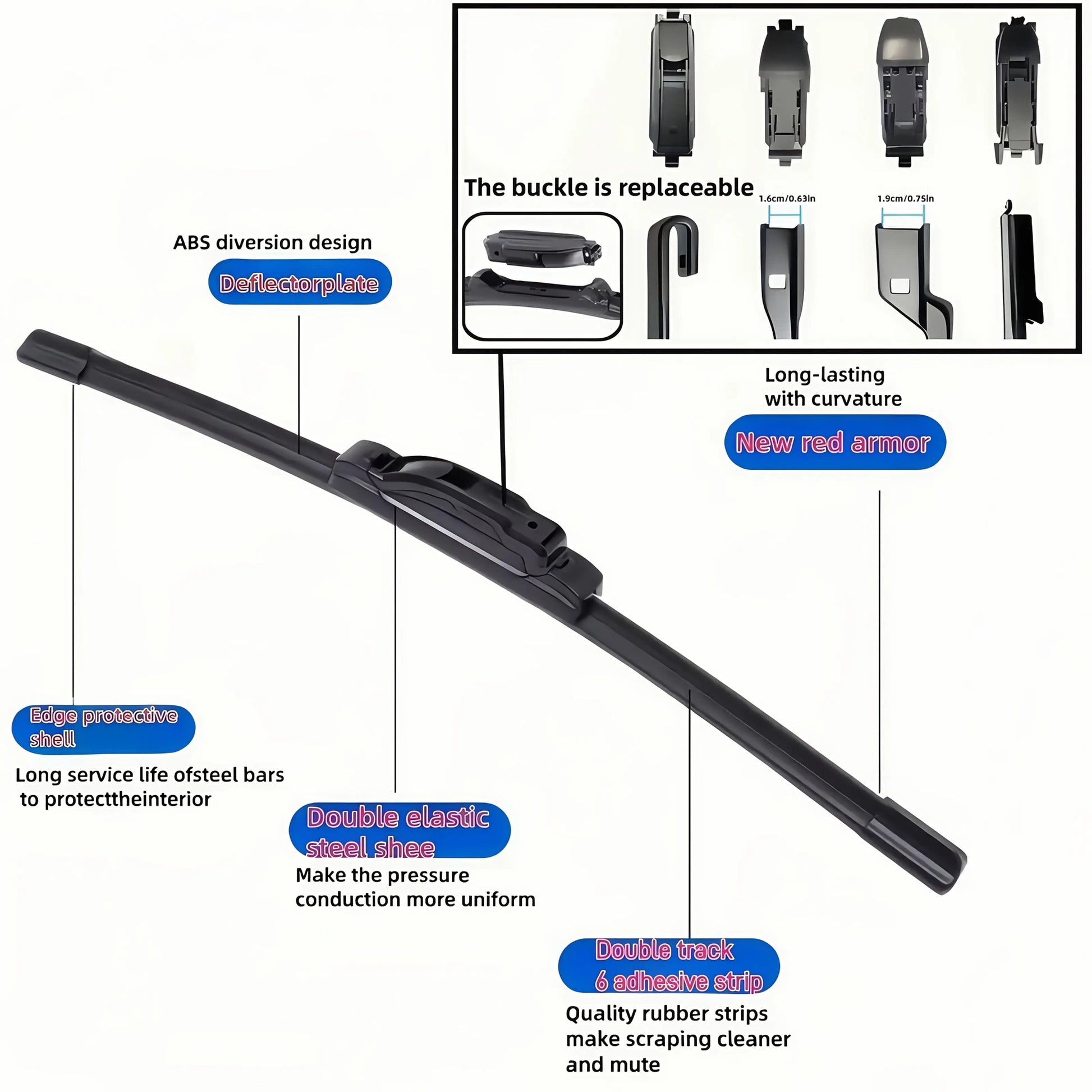 Brand New Upgraded All-Season Car Windshield Wipers with U/J Type Hook Blades + 3pcs Adapter Replacement Heads/6 Rubber Strips for Car Wipers, Featuring a High-Quality Rubber Stable Base Design for Quiet, Durable, And Clear A NNOS