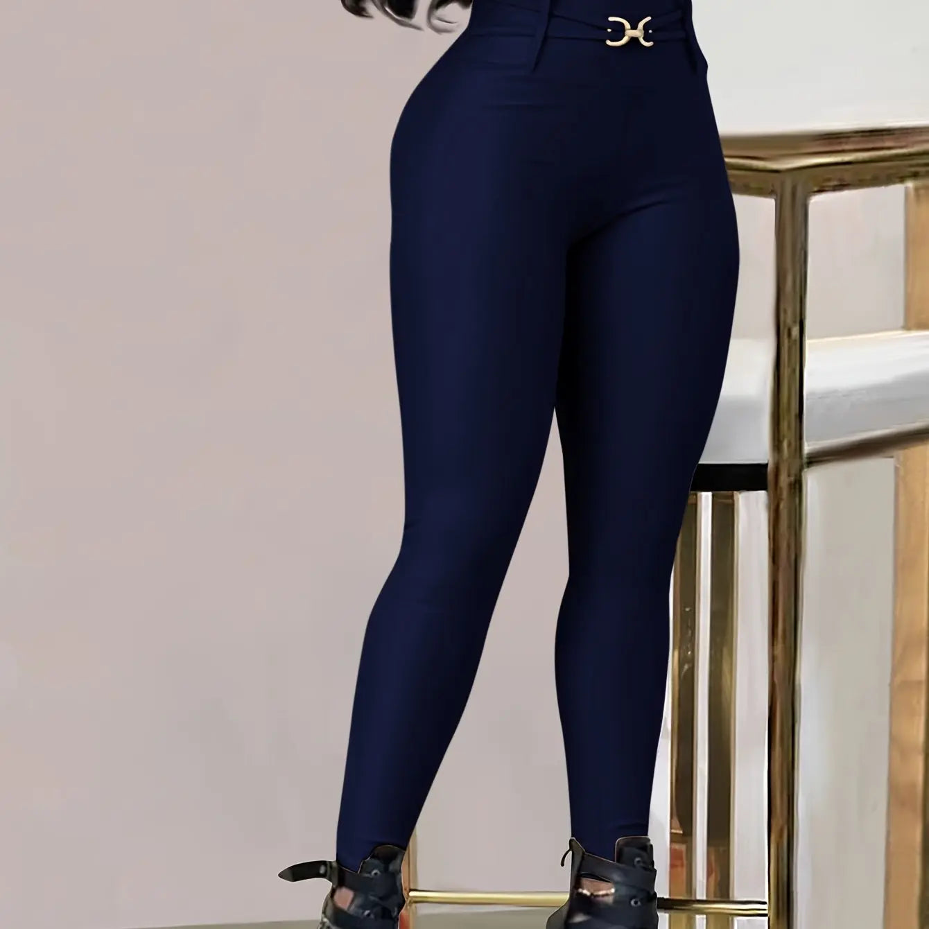 Women’s High-Waist Black Skinny Leggings – Stretchy Fit with Button Detail NNOS