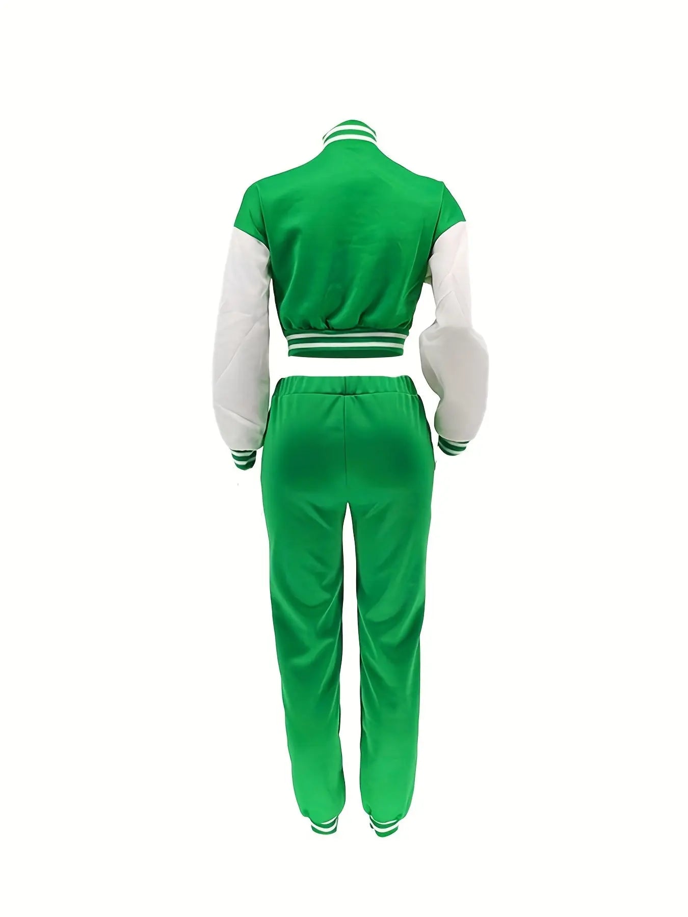 Chic, Women's Casual Letter Print Baseball Jacket and Pants Set - Red and White, Polyester Blend, Machine Washable, Fall/Winter Fashion Ensemble NNOS