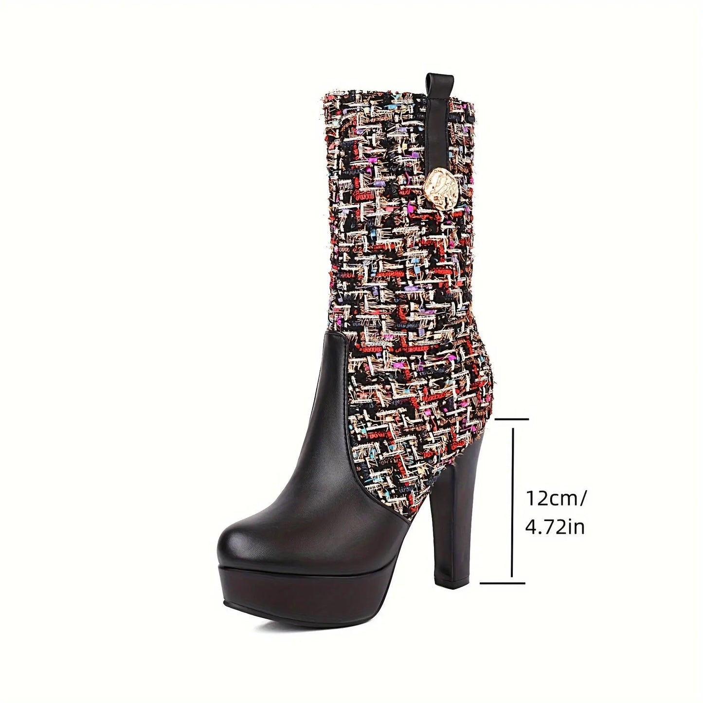Boots Women's New Spring and Autumn Fashion Stitching Round Head Thick Heel High Heels Mid-Calf Riding Boots Long Boots Women NNOS