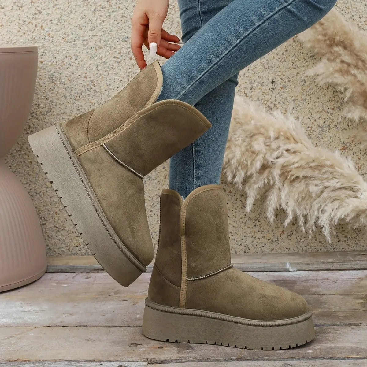 Women’s Winter Mid-Calf Boots – Warm Lined, Slip-Resistant Sole Snow Footwear NNOS