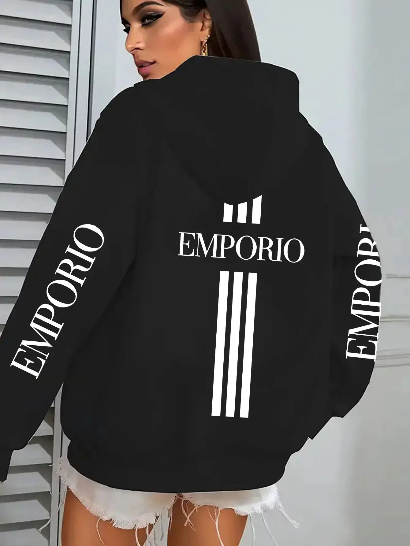Women’s Pink "EMPORIO" Hoodie – Vibrant Zip-Up Sweatshirt with Three-Stripes NNOS