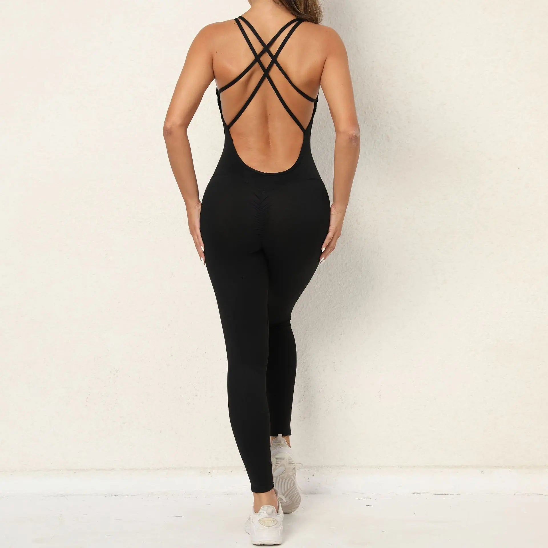 Yoga Jumpsuit With Cross-strap Back Design Quick-drying Tight-fitting Running Sports Fitness Pants Fashion Seamless Leggings For Womens Clothing NNOS