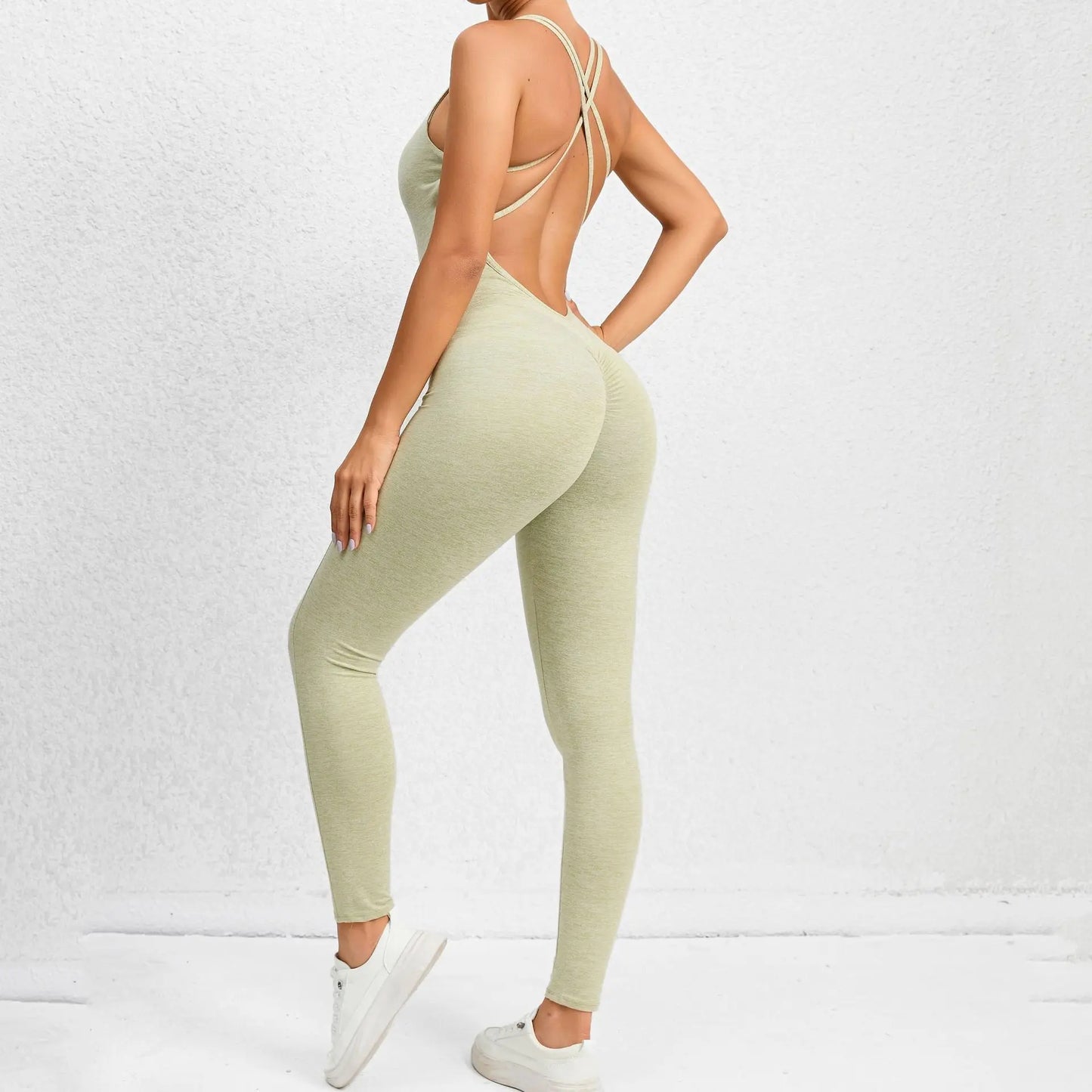 Yoga Jumpsuit With Cross-strap Back Design Quick-drying Tight-fitting Running Sports Fitness Pants Fashion Seamless Leggings For Womens Clothing NNOS
