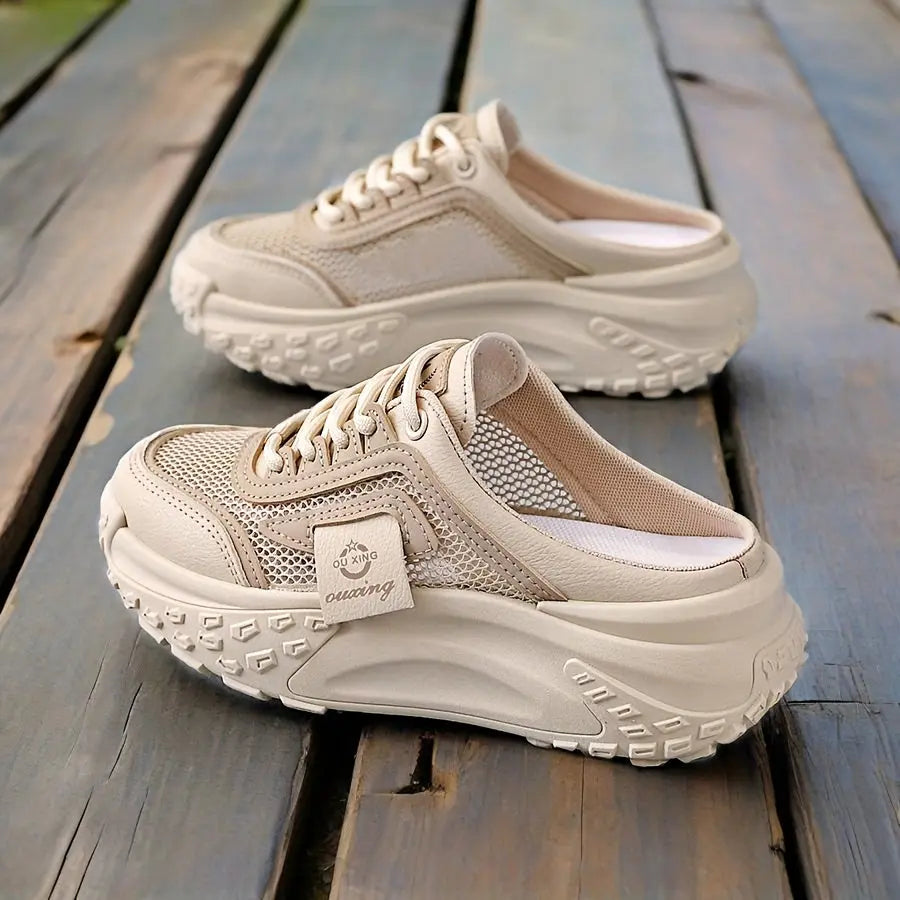 Women’s Summer Casual Sneakers – Breathable Mesh Lace-Up with Cushioned Sole NNOS