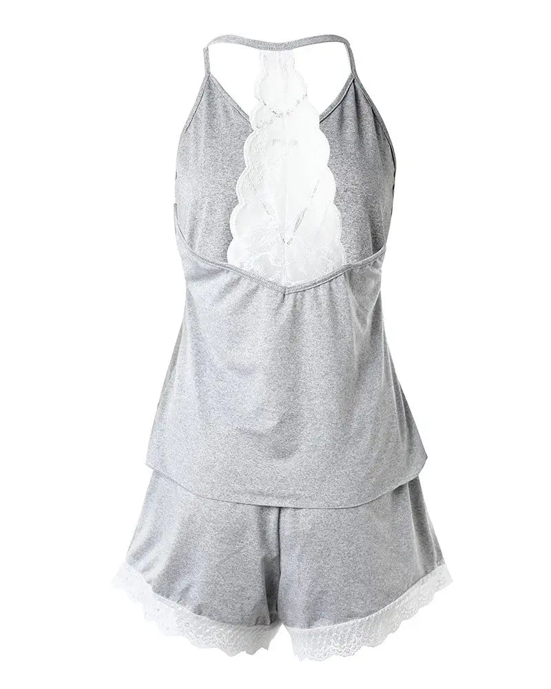Women's Crochet Lace Sleeveless V-Neck Pajama Set - Elegant 2-Piece Summer Sleepwear